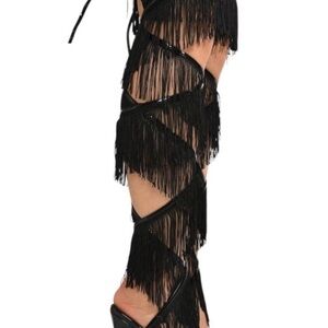 Cape Robbin Black Fringe Heels